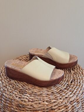 Algeria Womens‎ Triniti Ivory Leathern Summer Platform Clog Slide Sandals 36/5.5